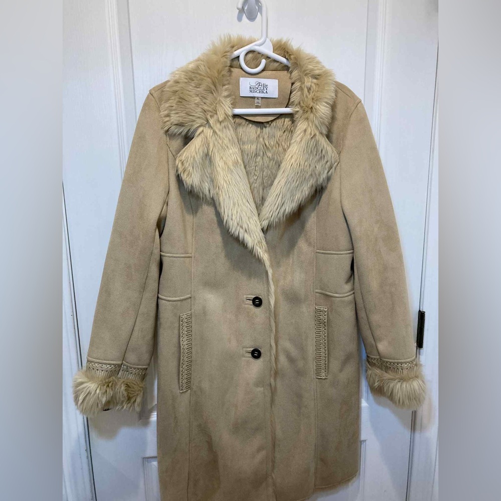 Belle Mischa Badgley Camel faux fur shell